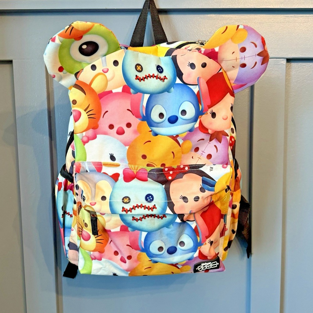 Disney Tsum Tsum 14-inch Zipper Backpack‎ with Ears Mickey Pooh, Gently Used
